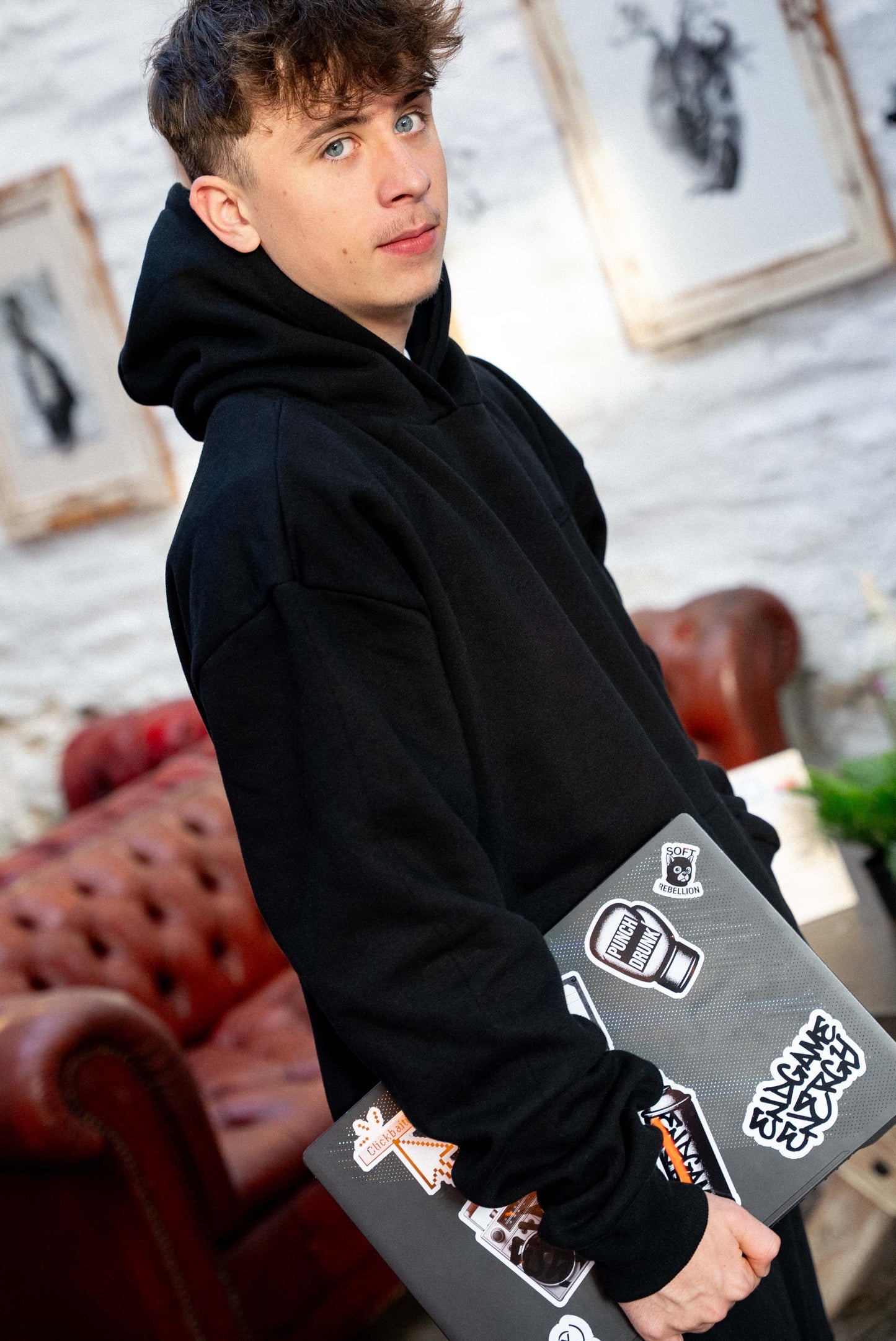 Black ‘Stealth’ Zipless Hoodie (Embroidered Graffiti)