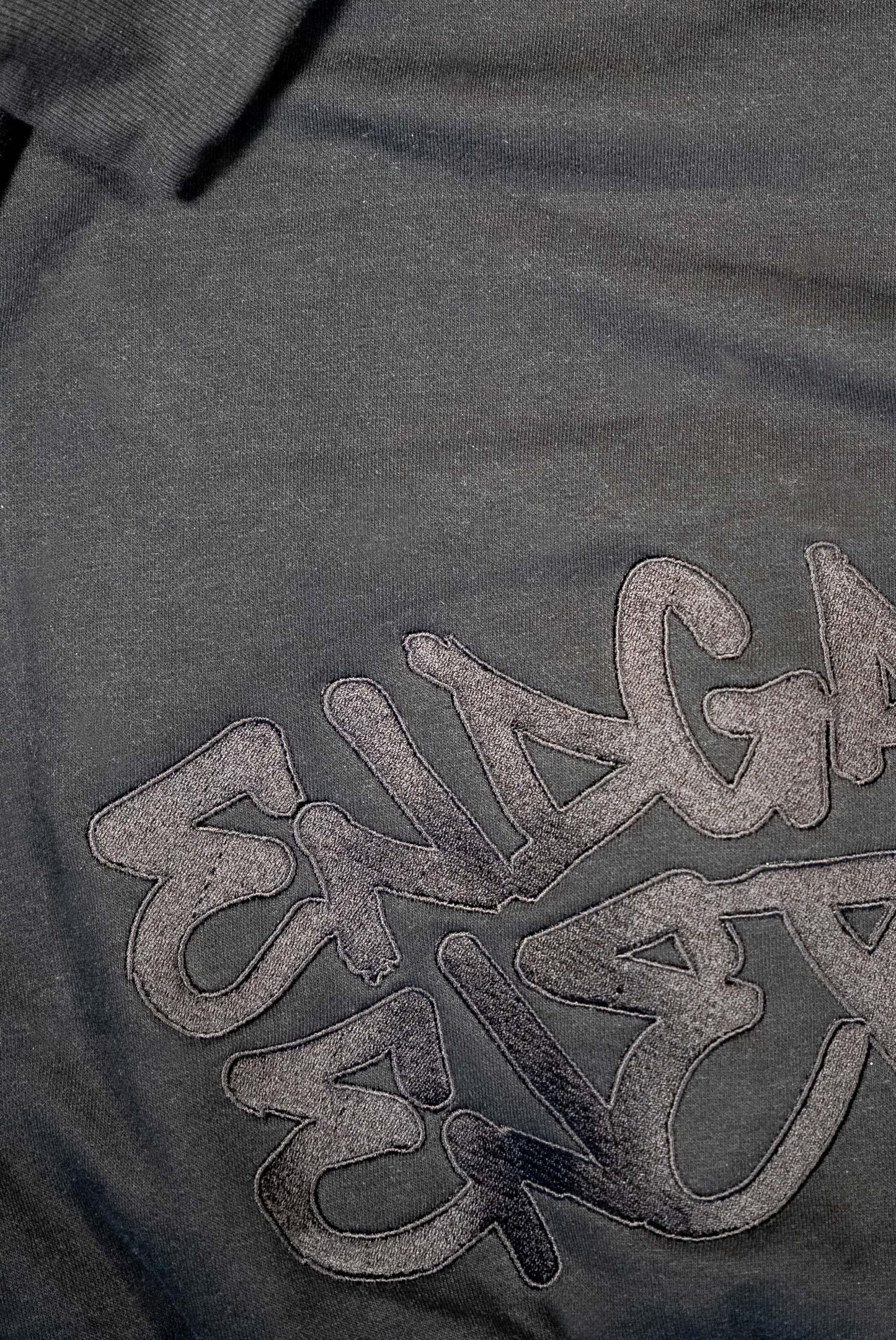 Black ‘Stealth’ Zipless Hoodie (Embroidered Graffiti)