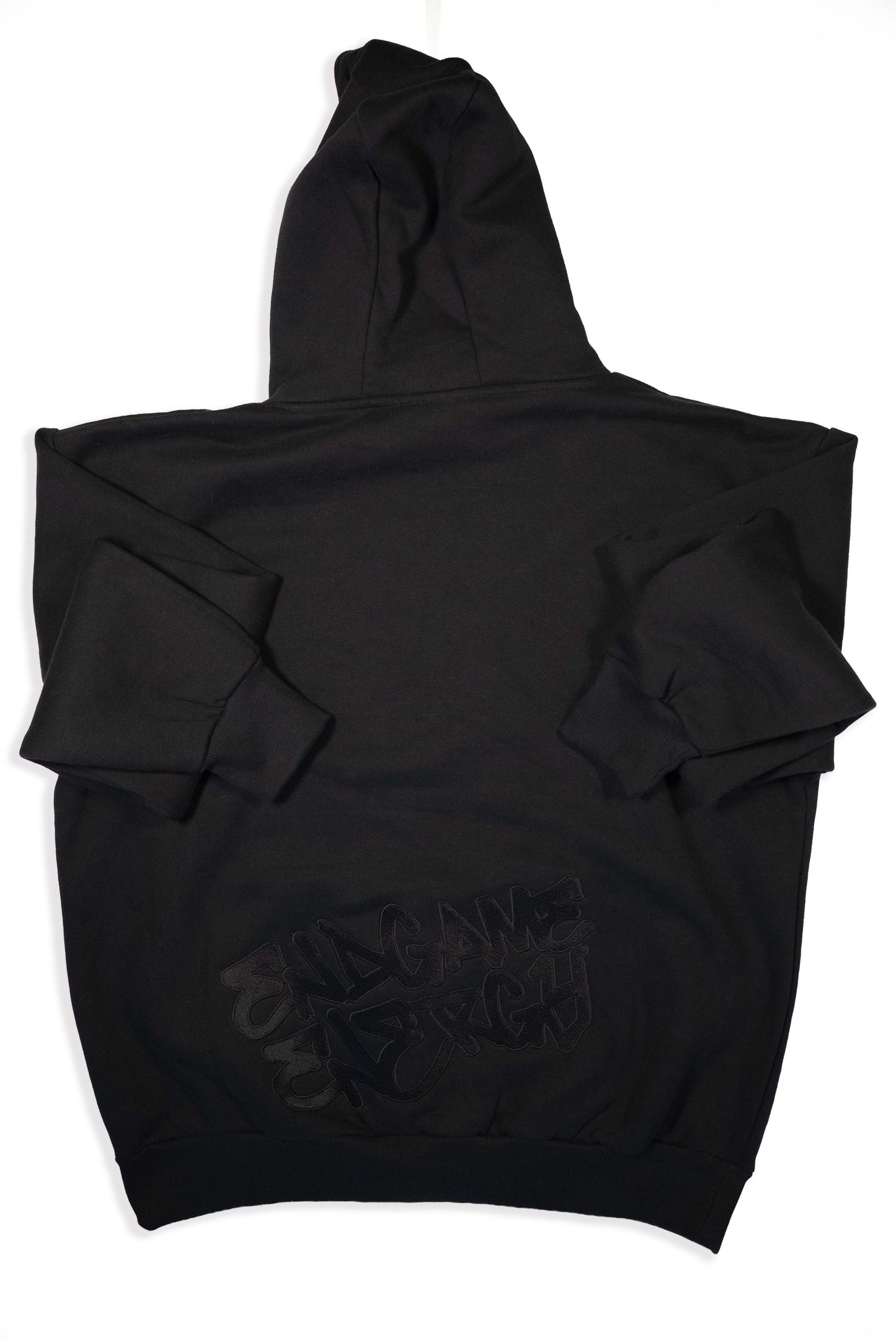 Black ‘Stealth’ Zipless Hoodie (Embroidered Graffiti)