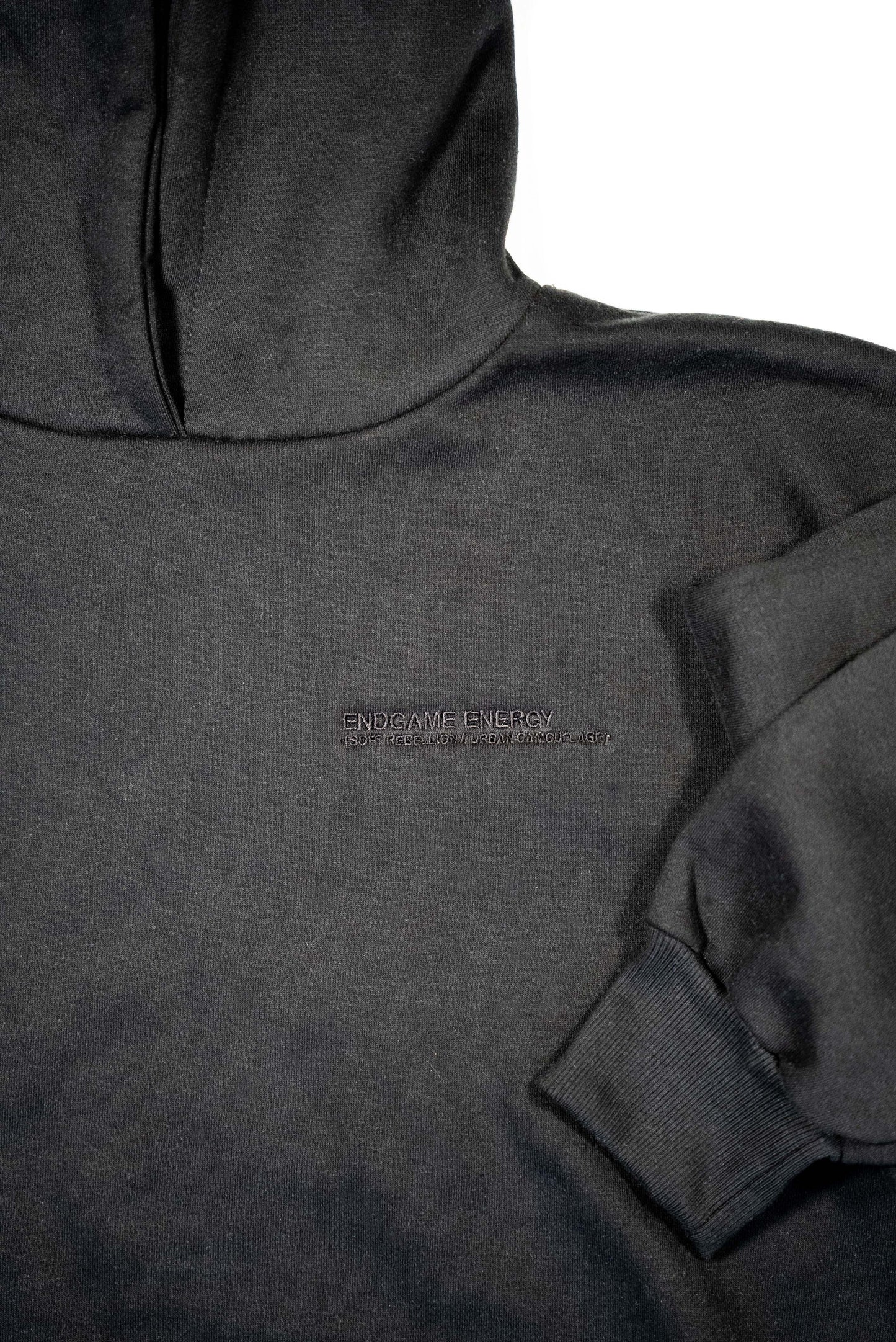 Black ‘Stealth’ Zipless Hoodie (Embroidered Graffiti)