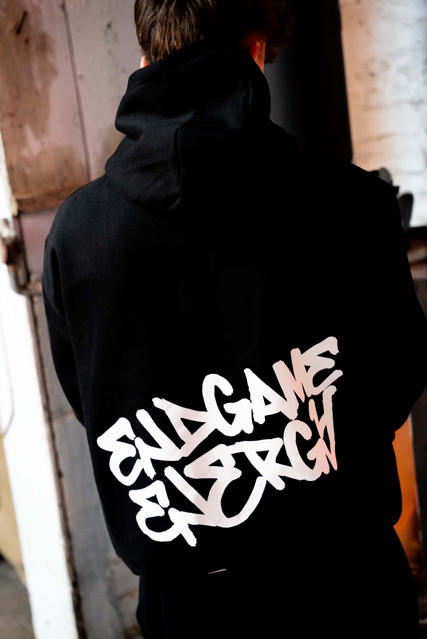 Black Zipless Hoodie (White Vinyl Graffiti)