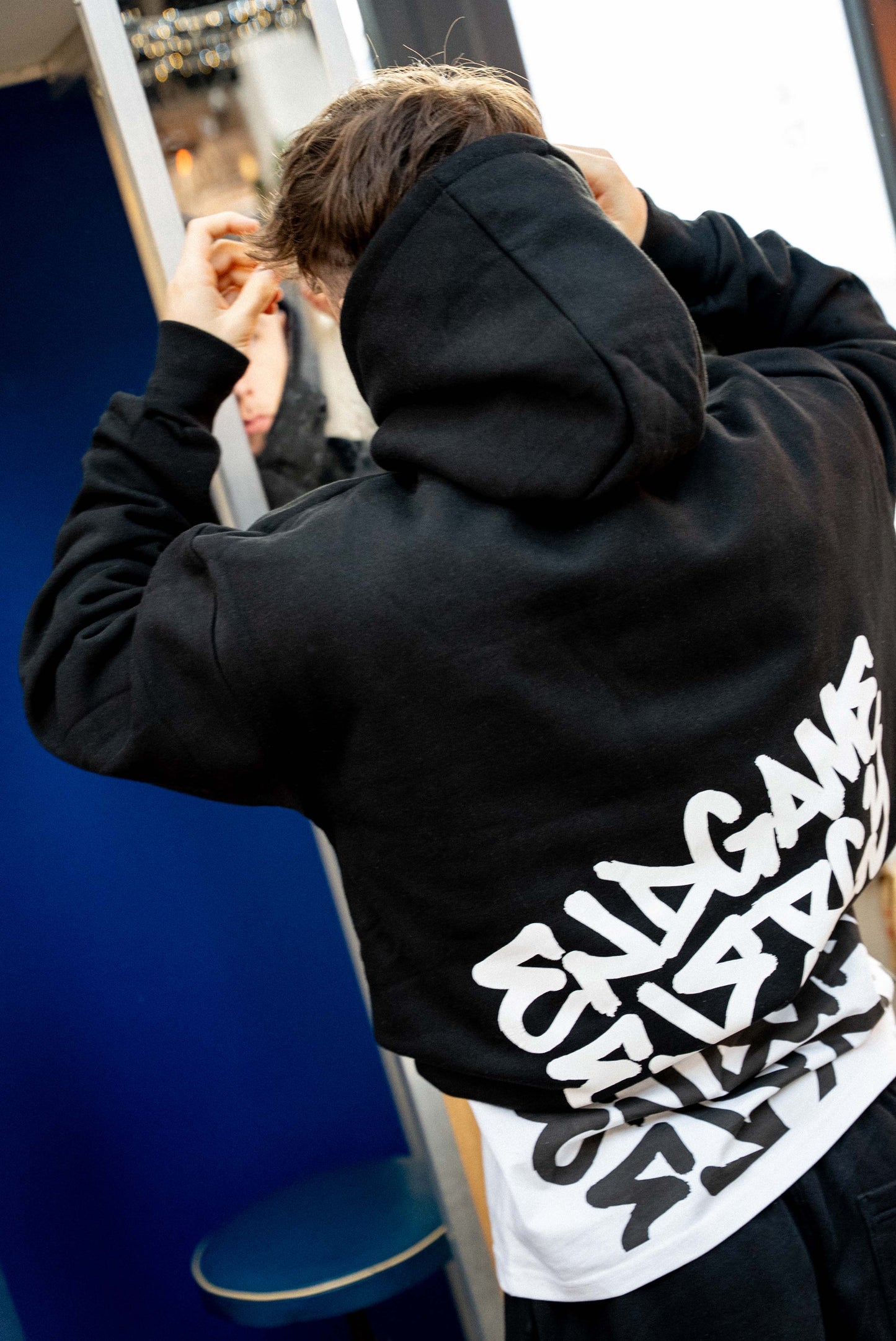 Black Zipless Hoodie (White Vinyl Graffiti)