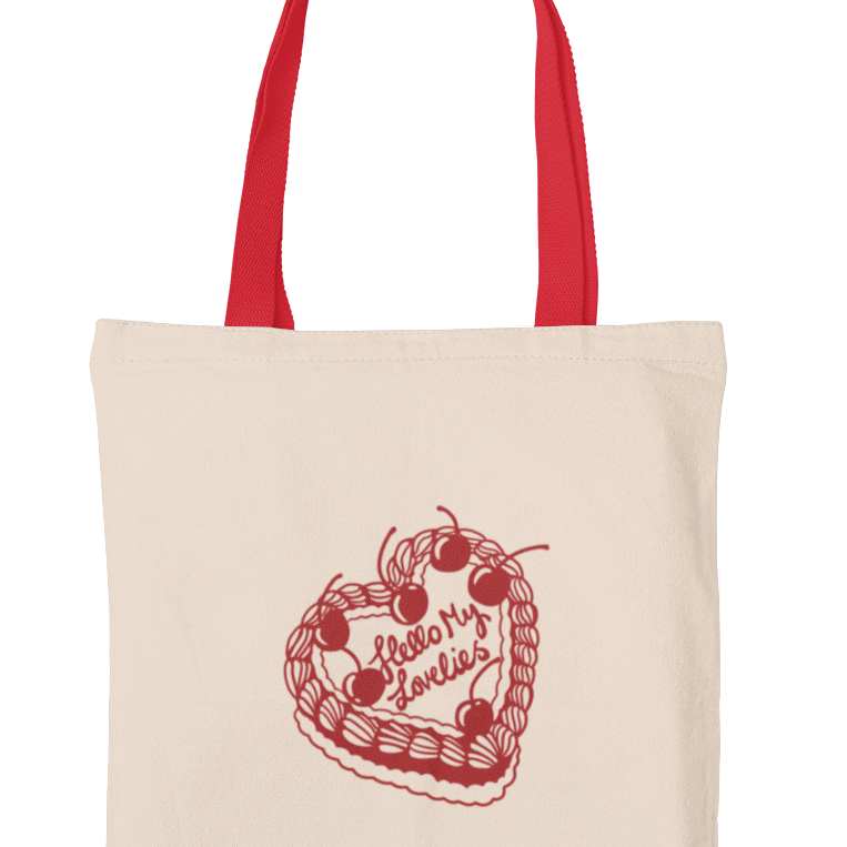Hello my Lovelies Red Handled tote bag